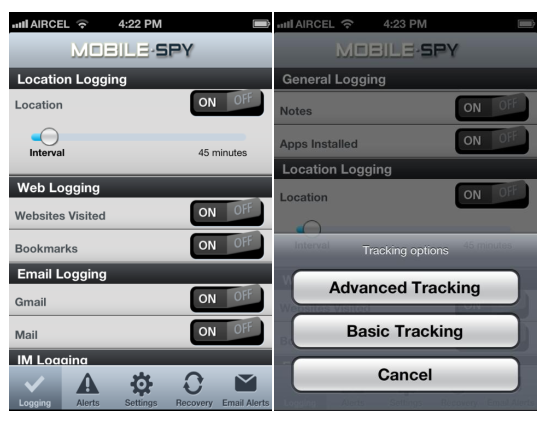 mobile spy settings