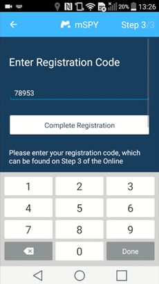 enter the mspy registration code