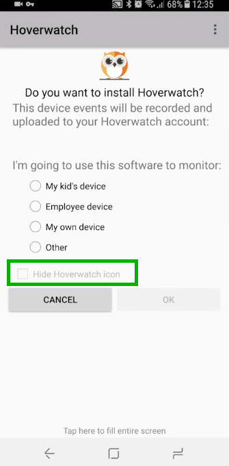 hide hoverwatch app